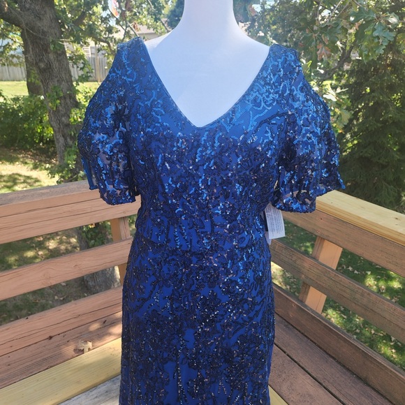 🔥NEW🔥 Fabulous Sequin V-Neck A-Line Dress w/Cold Shoulder Flutter Sleeve - NWT - Picture 7 of 7